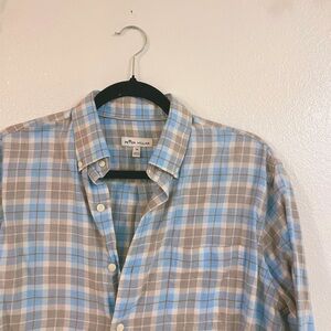 Peter Millar Light Blue and Gray Plaid Shirt